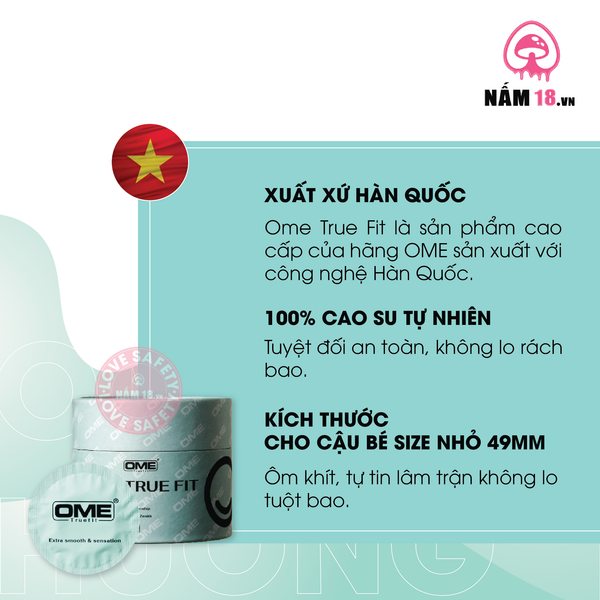 Bao Cao Su Size Nhỏ 49mm Ome True Fit Hương Bạc Hà - Hộp 10 Cái