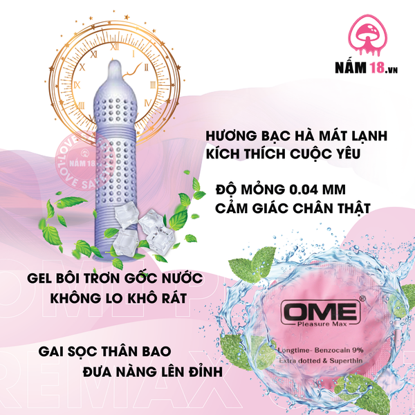 Bao Cao Su Kéo Dài Thời Gian Ome Pleasuremax 5in1 - Hộp 10 Cái