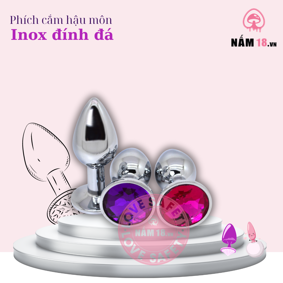  Phích Cắm Hậu Môn Inox Đính Đá Tròn - Đủ Size 