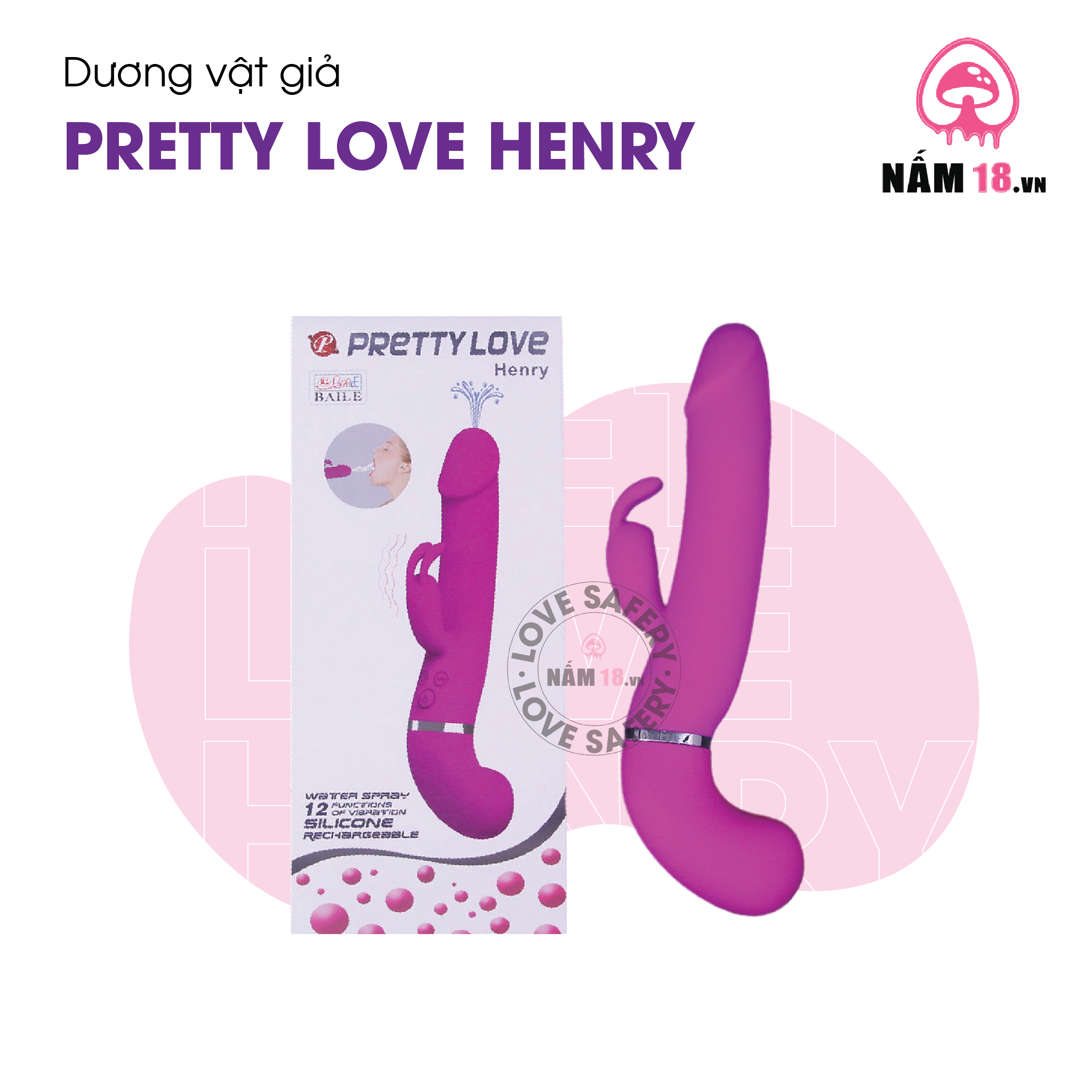  Dương Vật Giả Cao Cấp Pretty Love Henry Rung Đa Dạng, Xịt Nước - Sạc Điện 