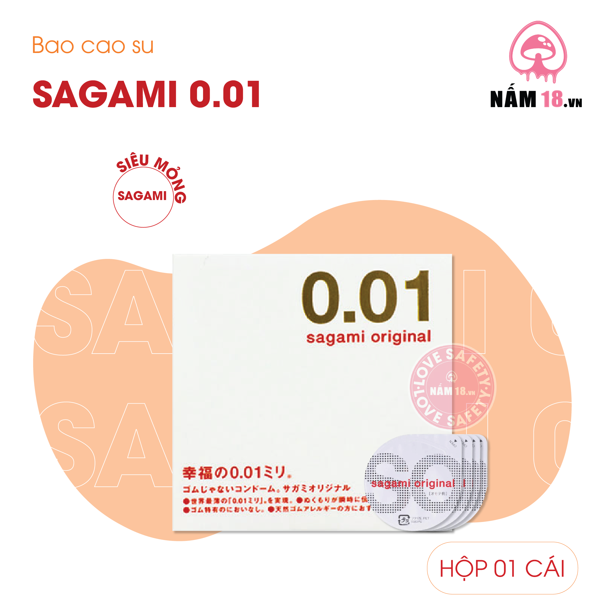  Bao Cao Su Siêu Mỏng Sagami 0.01 - Hộp 1 Cái 