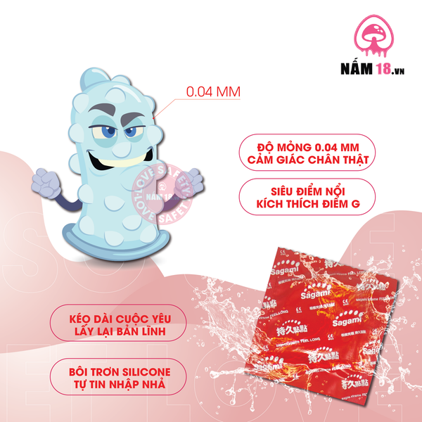 Bao Cao Su Sagami Xtreme Feel Long Kéo Dài Thời Gian, Siêu Điểm Nổi - Hộp 10 Cái