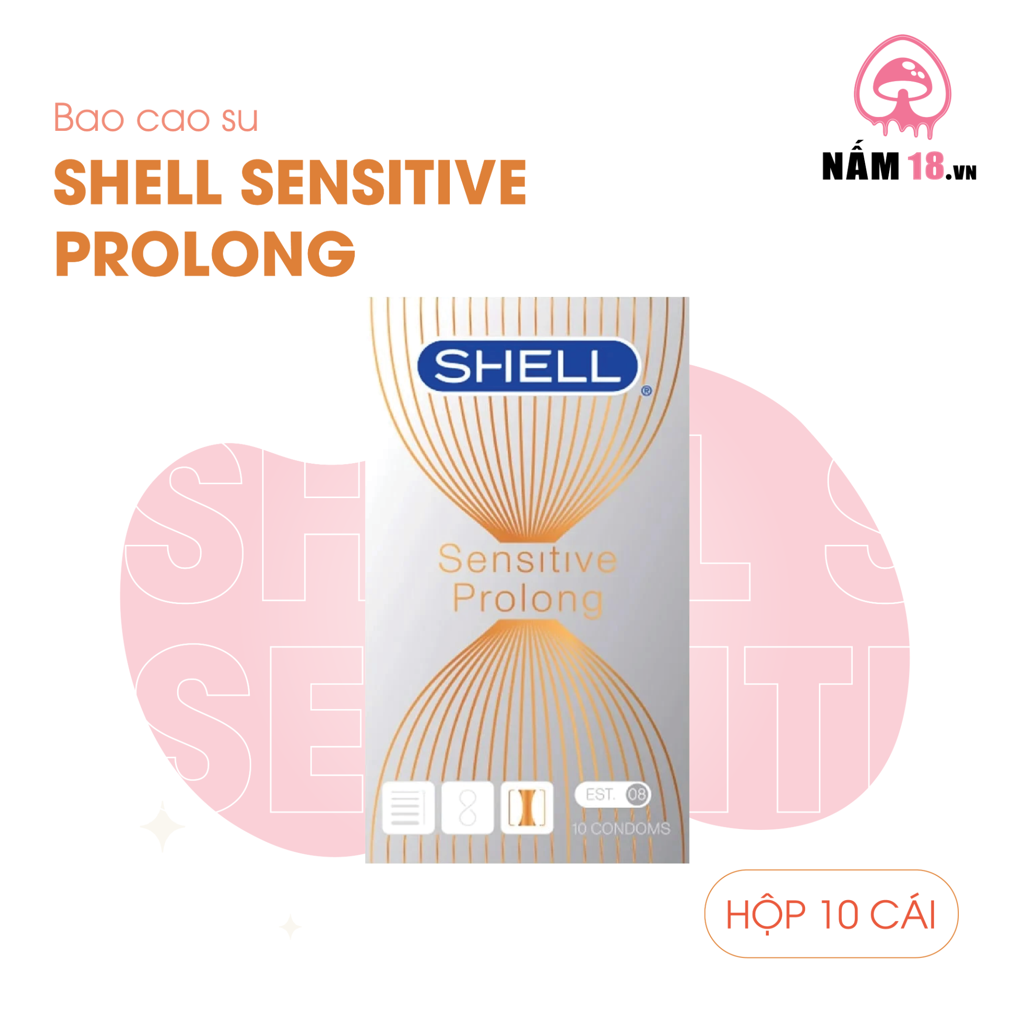  Bao cao su Shell Sensitive Prolong - Siêu mỏng 0.03mm, kéo dài thời gian - Hộp 10 cái 