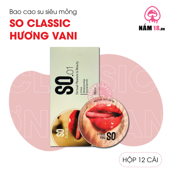 Bao Cao Su Siêu Mỏng SO Classic Hương Vani - Hộp 12 Cái