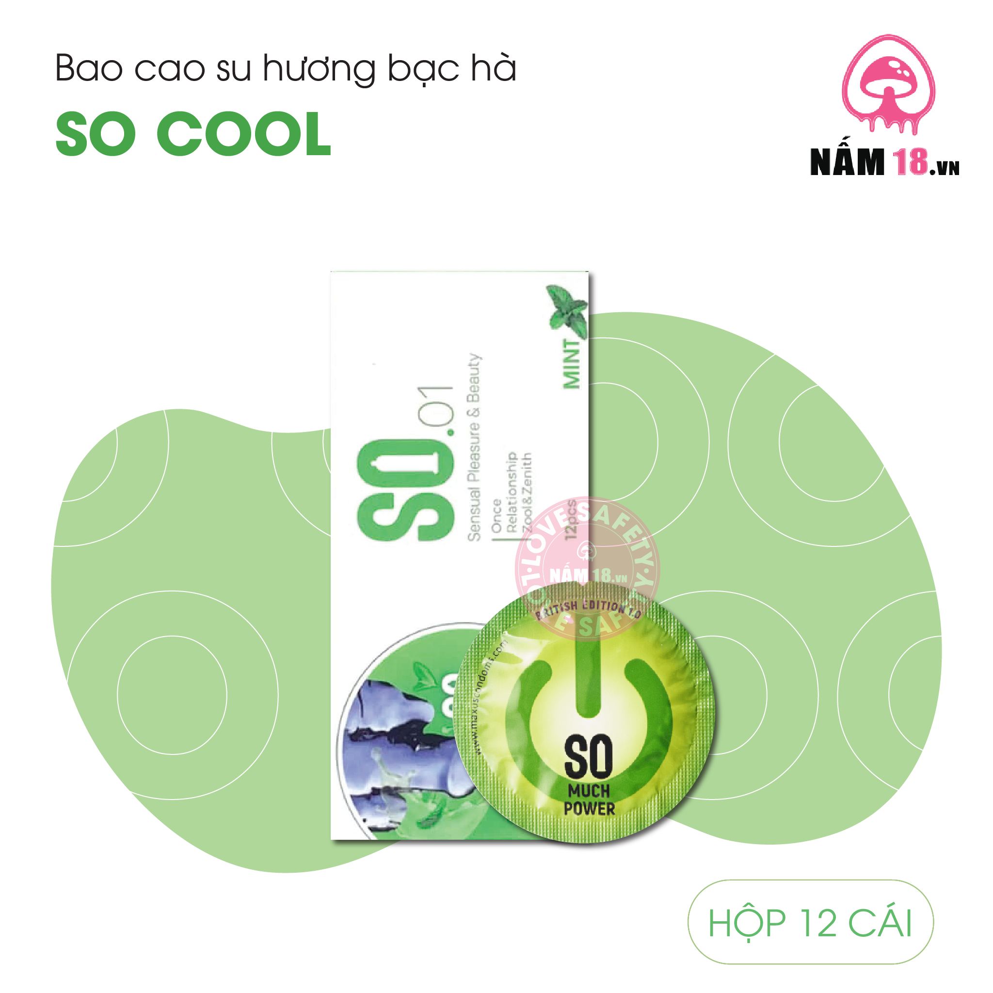  Bao Cao Su Hương Bạc Hà SO Cool - Hộp 12 Cái 