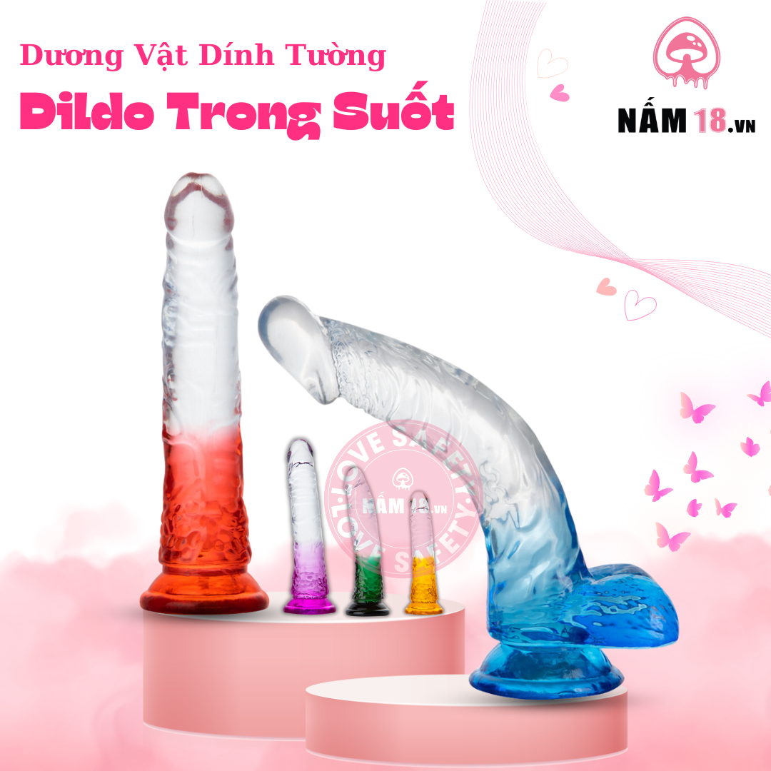  Dương Vật Dính Tường Dildo Silicone Trong Suốt 