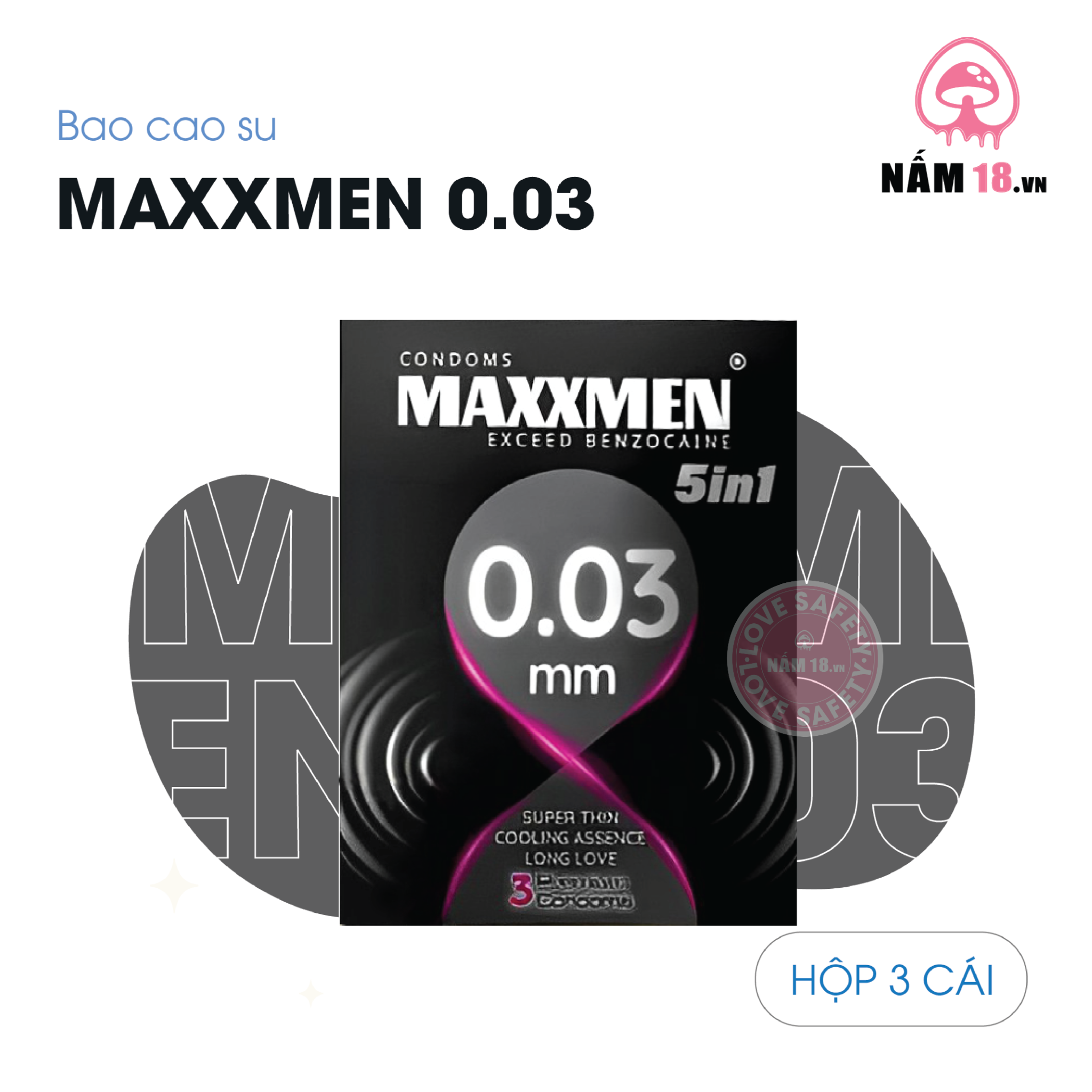  Bao Cao Su Maxxmen 5in1 Siêu Mỏng 0.03mm - Hộp 3 Cái 