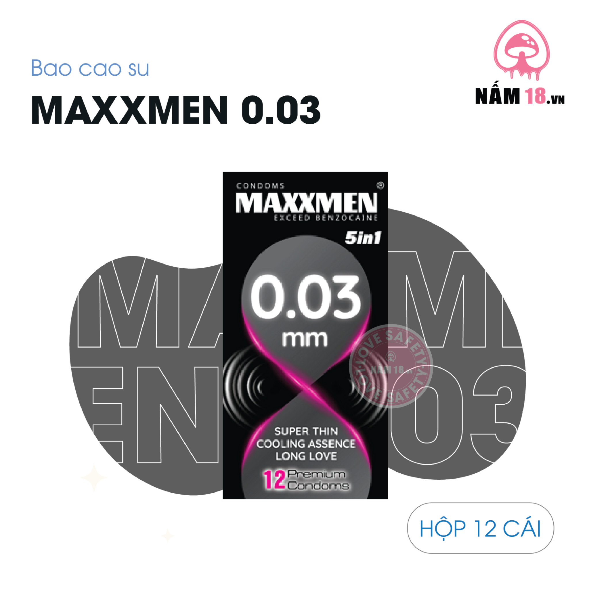  Bao Cao Su Maxxmen 5in1 Siêu Mỏng 0.03mm - Hộp 12 Cái 