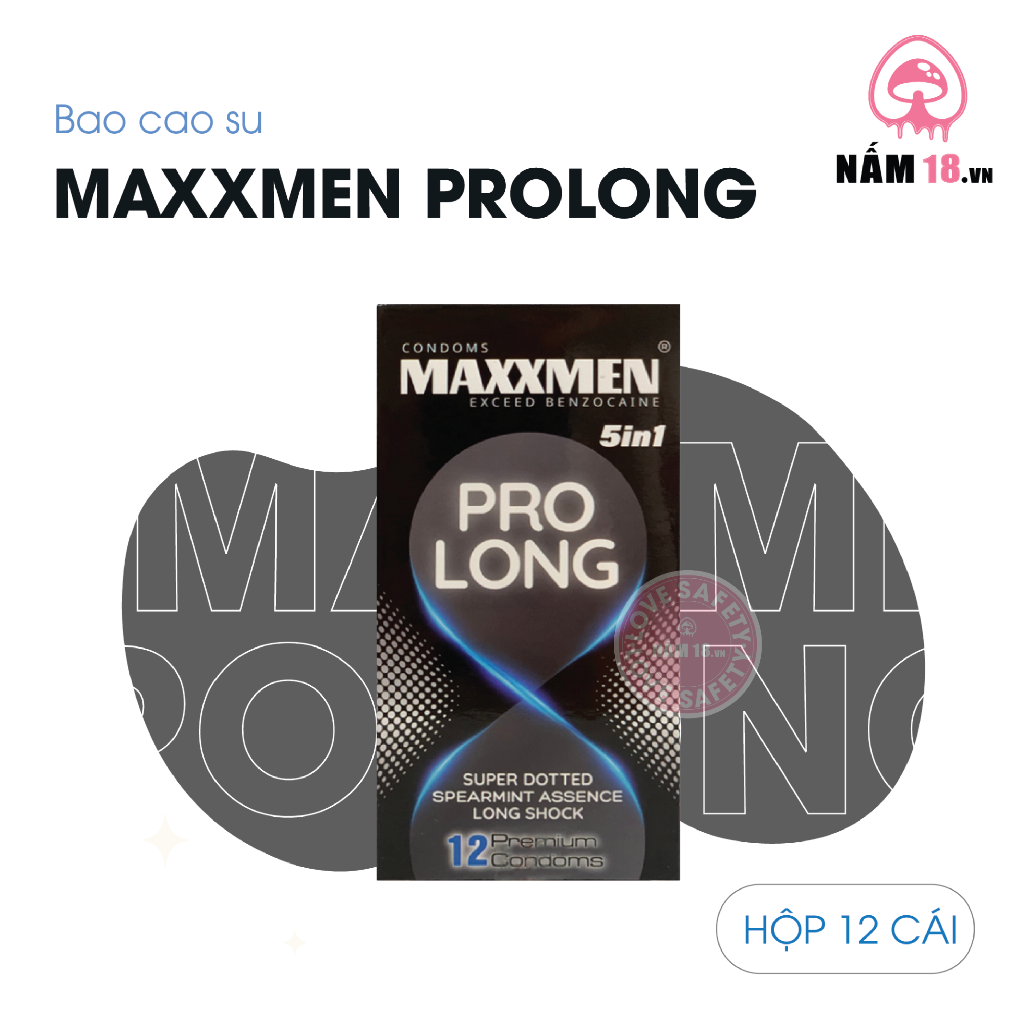  Bao Cao Su Kéo Dài Thời Gian Maxxmen 5in1 ProLong - Hộp 12 Cái 