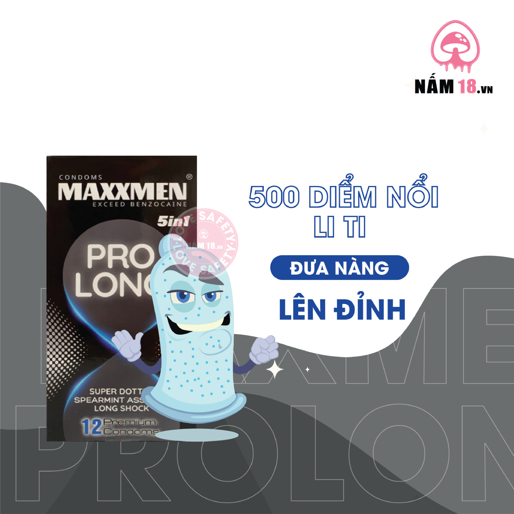  Bao Cao Su Kéo Dài Thời Gian Maxxmen 5in1 ProLong - Hộp 12 Cái 