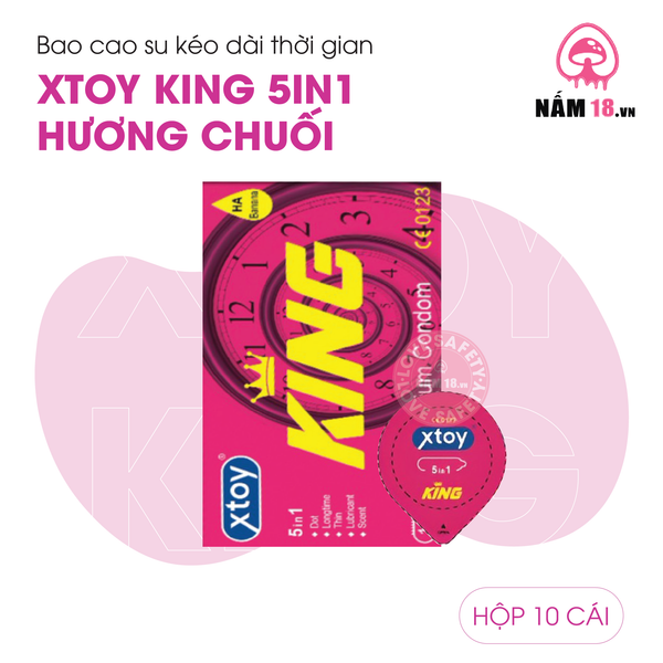 Bao Cao Su Kéo Dài Thời Gian Xtoy King 5in1 Hương Chuối - Hộp 10 Cái