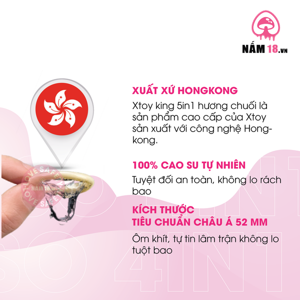 Bao Cao Su Kéo Dài Thời Gian Xtoy King 5in1 Hương Chuối - Hộp 10 Cái