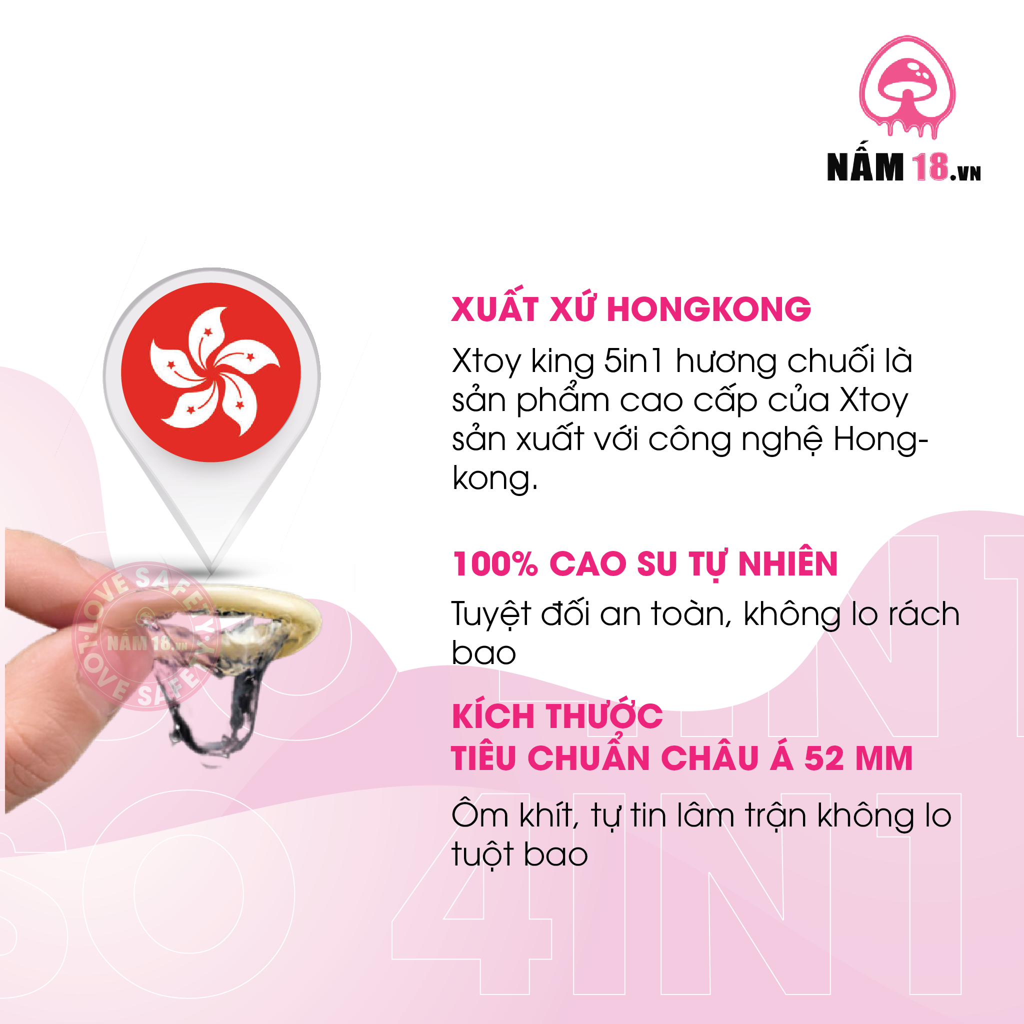  Bao Cao Su Kéo Dài Thời Gian Xtoy King 5in1 Hương Chuối - Hộp 10 Cái 