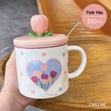  Ly sứ uống nước hoa tulip Chillme dễ thương độc đáo cốc sứ có nắp đậy uống cafe kèm thìa 