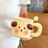  Cốc sứ uống nước có nắp Chillme hình heo và cún dễ thương đáng iu cute phù hợp quà tặng decor 
