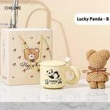  Set hộp quà cốc sứ Lucky Panda , hộp quà tặng kèm gấu thìa tặng người yêu, bạn thân dễ thương - LSLP01 
