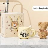  Set hộp quà cốc sứ Lucky Panda , hộp quà tặng kèm gấu thìa tặng người yêu, bạn thân dễ thương - LSLP01 