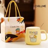  Ly sứ uống nước Thankyou 420ml có nắp đậy kèm thìa - LSTY01 