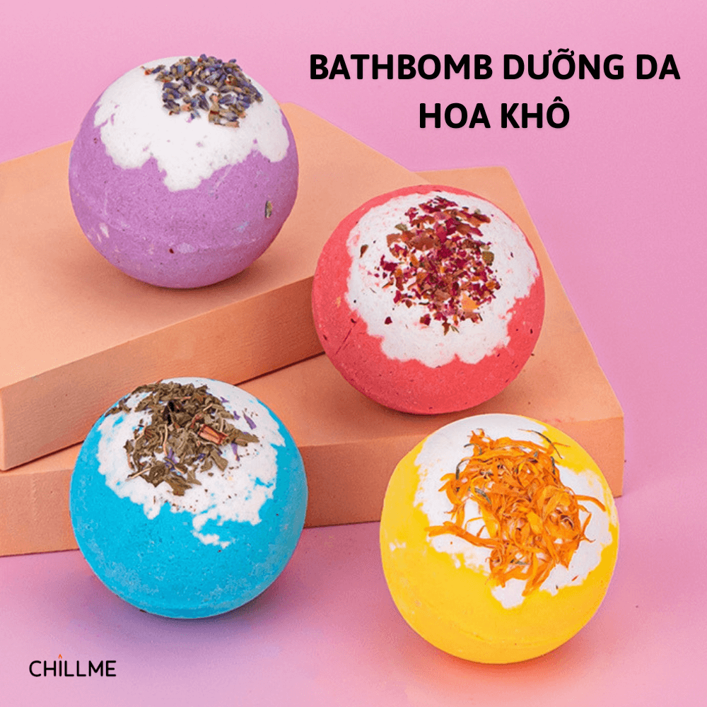  Viên sủi bồn tắm dưỡng da ( KHÔNG TẠO BỌT)  thư giãn 100g Chillme hương nước hoa decor hoa khô Bath bomb 