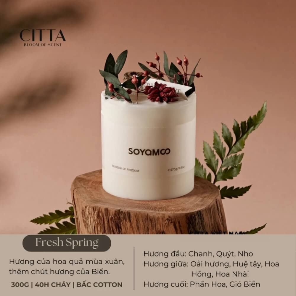  Nến thơm handmade Citta hoa cỏ 4 mùa hương thơm tự nhiên thư giãn trang trí decor phòng bàn làm việc 