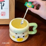  Cốc uống nước quà tặng cartoon biểu cảm bằng gốm kèm nắp, ống hút thuỷ tinh sinh nhật kỷ niệm 