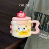 Cốc uống nước quà tặng cartoon biểu cảm bằng gốm kèm nắp, ống hút thuỷ tinh sinh nhật kỷ niệm