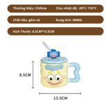  Cốc uống nước quà tặng cartoon biểu cảm bằng gốm kèm nắp, ống hút thuỷ tinh sinh nhật kỷ niệm 