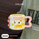  Cốc uống nước quà tặng cartoon biểu cảm bằng gốm kèm nắp, ống hút thuỷ tinh sinh nhật kỷ niệm 