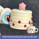  Cốc sứ uống nước hình bánh sinh nhật đáng yêu quà tặng bạn thân người yêu kèm nắp dậy 