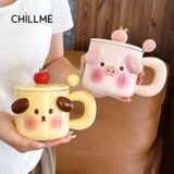  Cốc sứ uống nước có nắp Chillme hình heo và cún dễ thương đáng iu cute phù hợp quà tặng decor 