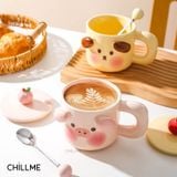  Cốc sứ uống nước có nắp Chillme hình heo và cún dễ thương đáng iu cute phù hợp quà tặng decor 