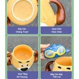 Cốc uống nước chú chó đội mũ dễ thương bằng sứ có nắp đậy kèm ống hút nhôm phù hợp quà tặng 