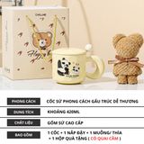  Set hộp quà cốc sứ Lucky Panda , hộp quà tặng kèm gấu thìa tặng người yêu, bạn thân dễ thương - LSLP01 