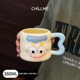  Cốc uống nước quà tặng cartoon biểu cảm bằng gốm kèm nắp, ống hút thuỷ tinh sinh nhật kỷ niệm 