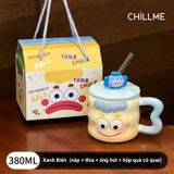  Cốc uống nước quà tặng cartoon biểu cảm bằng gốm kèm nắp, ống hút thuỷ tinh sinh nhật kỷ niệm 
