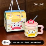  Cốc uống nước quà tặng cartoon biểu cảm bằng gốm kèm nắp, ống hút thuỷ tinh sinh nhật kỷ niệm 