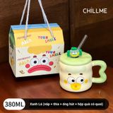  Cốc uống nước quà tặng cartoon biểu cảm bằng gốm kèm nắp, ống hút thuỷ tinh sinh nhật kỷ niệm 