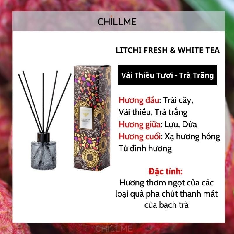  Tinh dầu thơm phòng khuyếch tán Chillme 100ml que gỗ khử mùi không khí thư giãn decor 