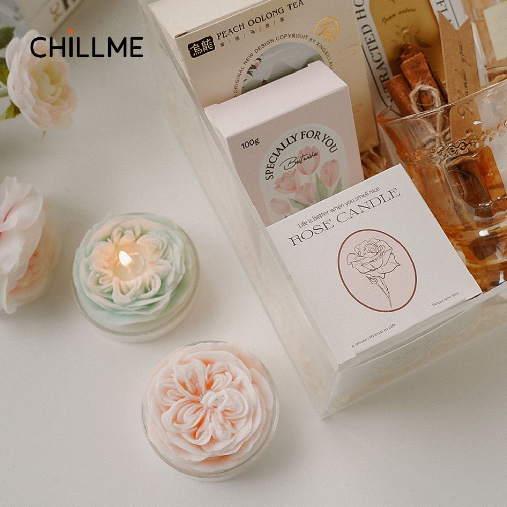  Nến thơm tealight tạo hình hoa hồng Rose Chillme có đế trang trí dễ thương làm quà tặng đám cưới ngày lễ 