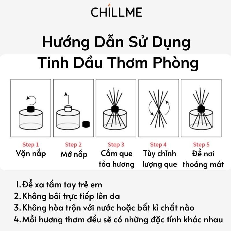  Tinh dầu thơm phòng thiên nhiên Chillme que gỗ khuếch tán hương cao cấp thư giãn sang trọng 120ml 