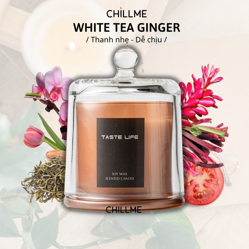  Nến thơm nắp chuông Chillme hương dễ chịu thanh nhẹ 150g - White Tea & Ginger Flower 