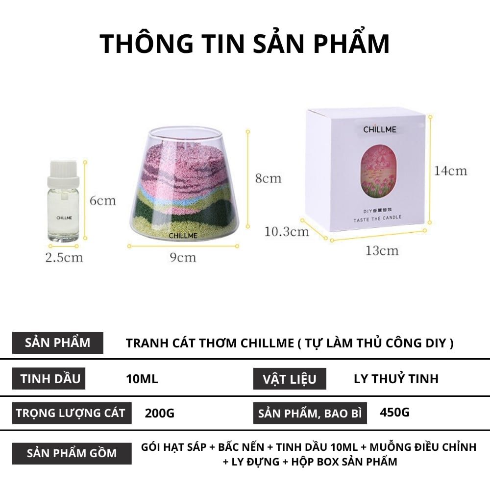  Nến thơm tranh cát Chillme handmade DIY làm quà tặng sinh nhật khử mùi phòng 