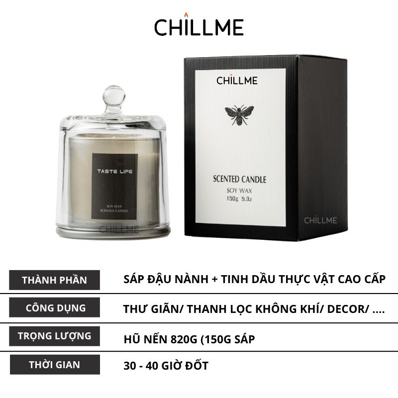  Nến thơm nắp chuông Chillme hương tươi mới ngọt dịu 150g - Litchi Fresh Gray & White Tea 