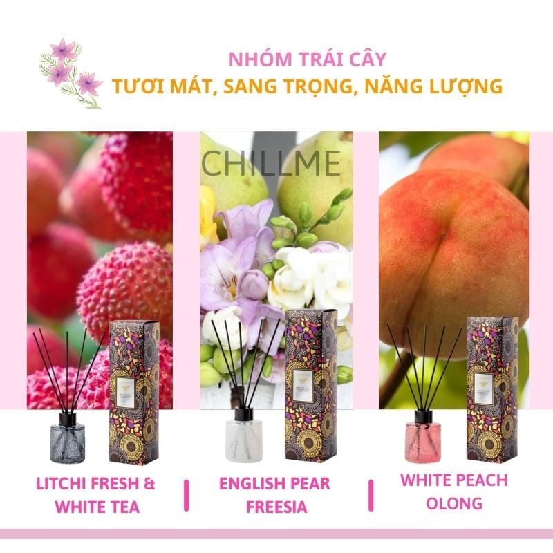  Tinh dầu thơm phòng khuyếch tán Chillme 100ml que gỗ khử mùi không khí thư giãn decor 