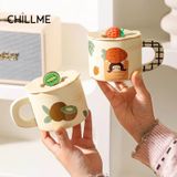  Cốc sứ có nắp đậy trái cây tươi mát Chillme hoạ tiết dễ thương làm quà tặng sinh nhật 
