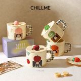  Cốc sứ có nắp đậy trái cây tươi mát Chillme hoạ tiết dễ thương làm quà tặng sinh nhật 