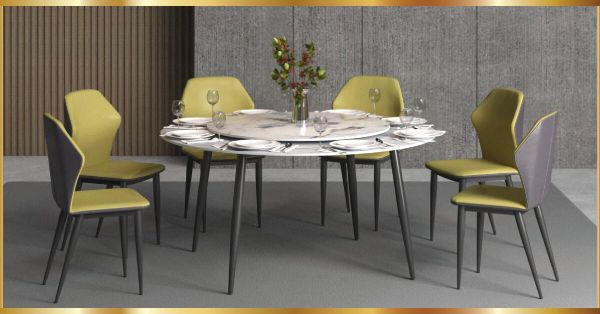 Bàn Ăn Tròn 2 Mặt Đá 6 Ghế BA01T-D15 Mâm xoay