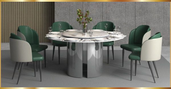 Bàn Ăn Tròn 2 Mặt Đá 6-8 Ghế BA09T-D15 Mâm xoay