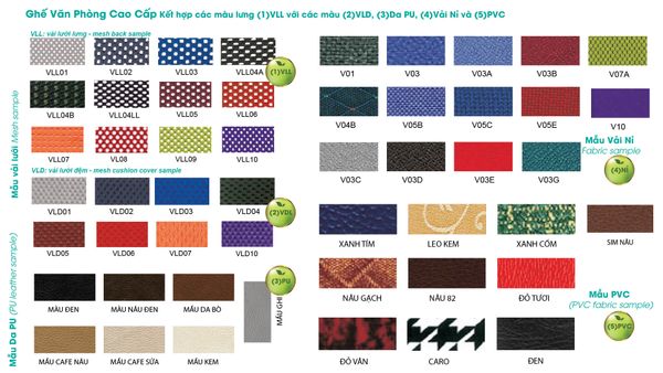 Bảng Màu Ghế Lưới Văn Phòng Cao Cấp