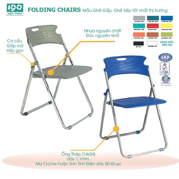 Ghế Xếp Khung Sơn, Mạ Inox GG07-S